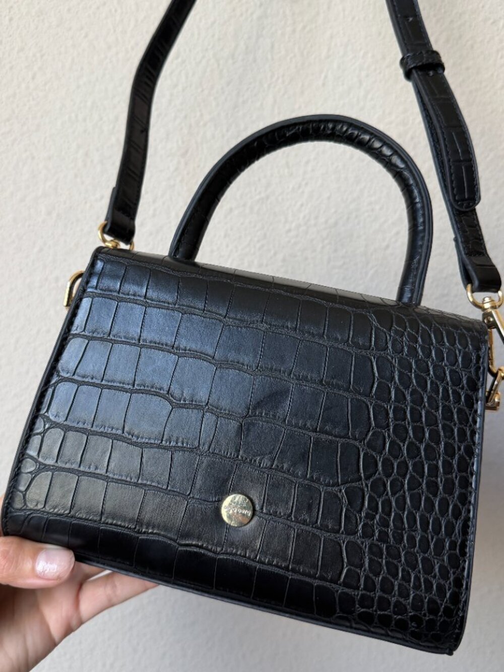 Olga Berg Nadia Black Croc Embossed Top Handle Bag - Picture 3 of 7